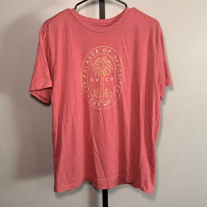 Men's RVCA Coral Yellow Palm‎ Tree Short Sleeve Tee XL